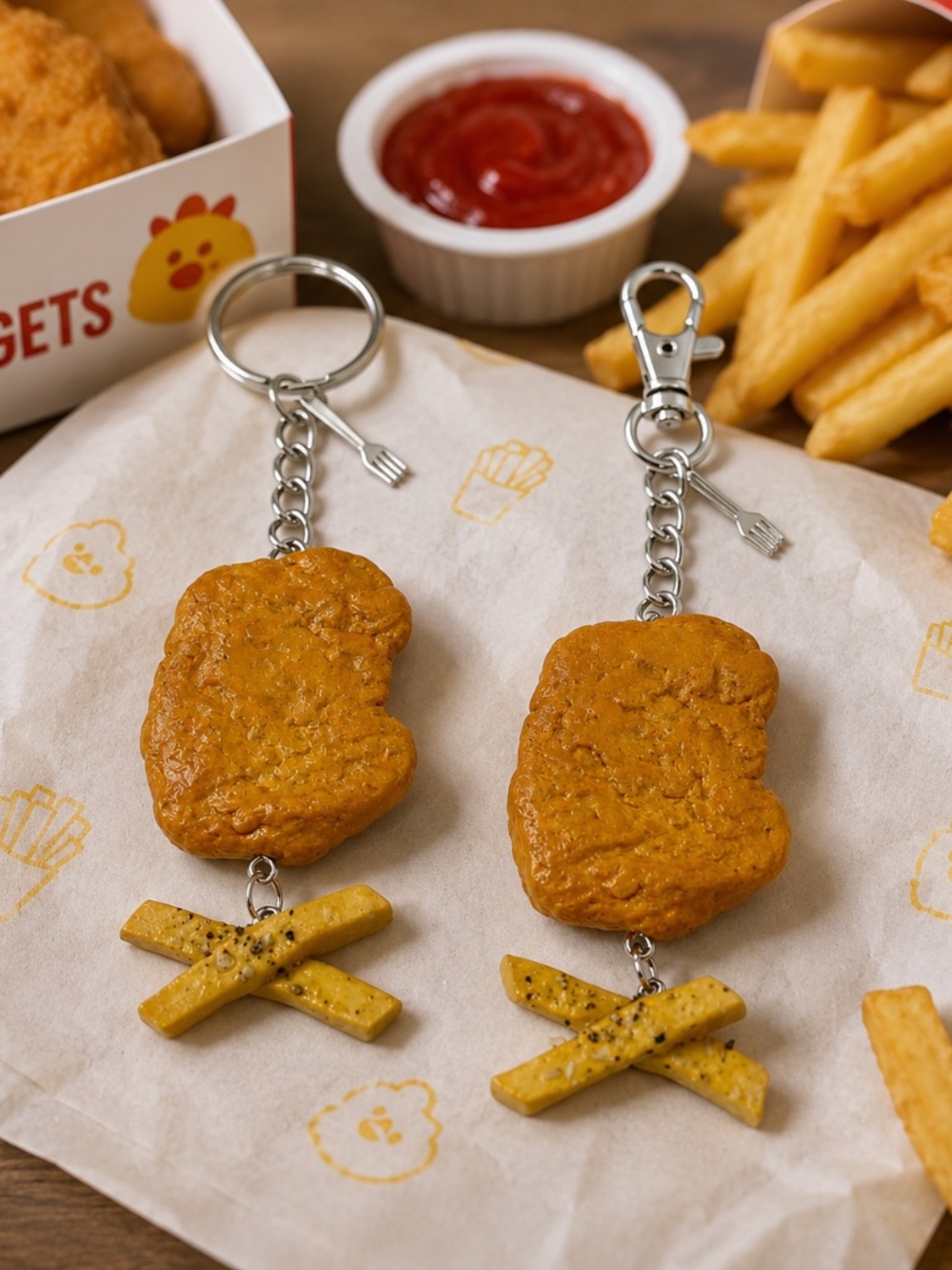 Chicken Nugget & Fries Keychain or Bag Clip | Handmade Realistic Fast Food